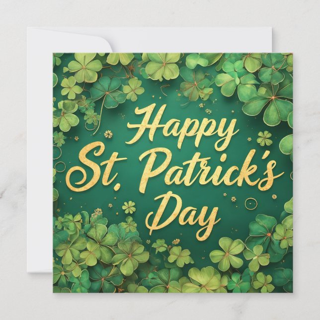 Tarjeta Pequeña Happy St. Patrick’s Day Clover Design (Anverso)