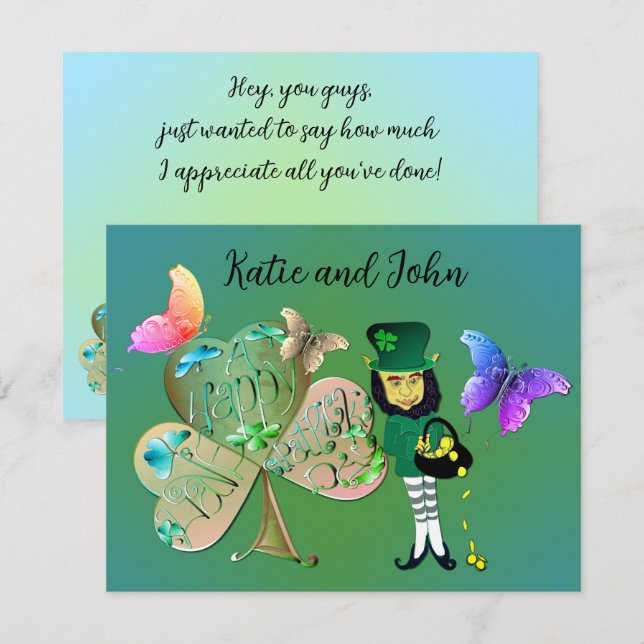 Tarjeta Pequeña Happy St Patrick's Leprechaun (Anverso / Reverso)