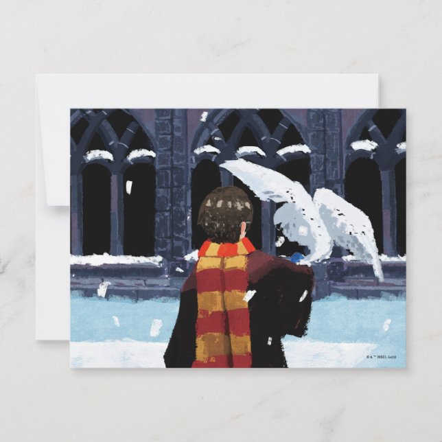 Tarjeta Pequeña HARRY POTTER™ y Hedwig en la nieve (Anverso)