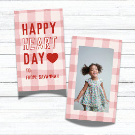 Tarjeta Pequeña Heart Day Pink Gingham Valentines Classroom Card
