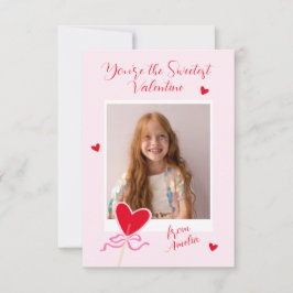 Tarjeta Pequeña Heart Lollipop Photo Bow Sweetest Valentine Love
