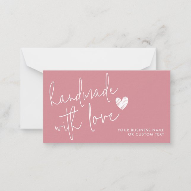 Tarjeta Pequeña Hecho a mano con amor Dusty Pink Heart Jewelry Car (Anverso)