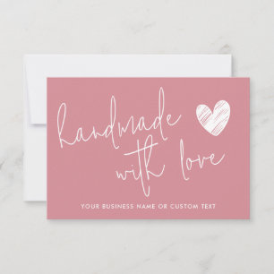 Tarjeta Pequeña Hecho a mano con amor rosa gracias cuidado de joya