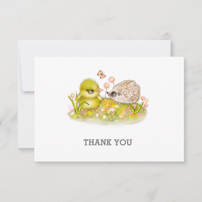 Tarjeta Pequeña Hedgehog y mariposa gracias a Notecard (Anverso)