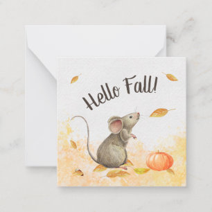 Tarjeta Pequeña Hello Fall Cute Mouse Pop By