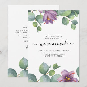 Tarjeta Pequeña Hemos movido Eucalyptus hacia la vegetación púrpur