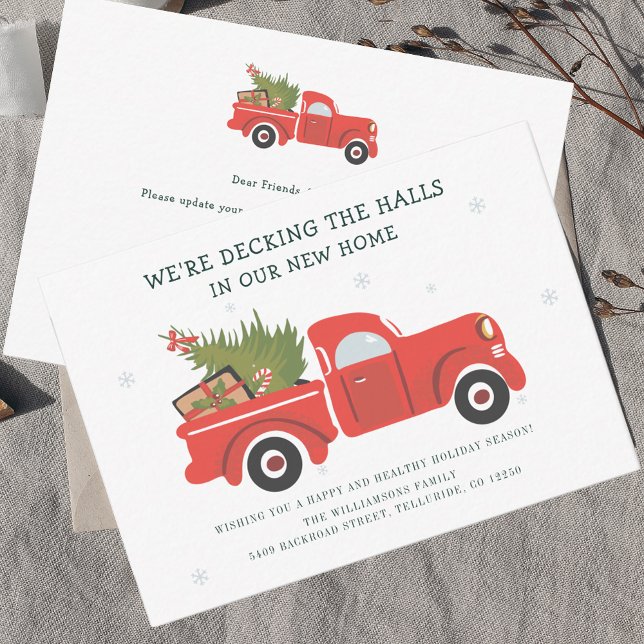 Tarjeta Pequeña Hemos trasladado a Navidades de vacaciones Invitac (Christmas Moving Announcement Decking New Halls Change of Address)