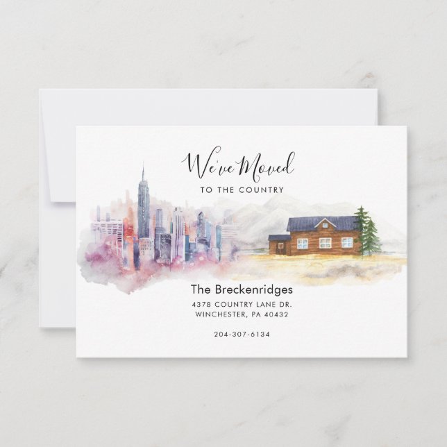 Tarjeta Pequeña Hemos trasladado ciudad a campo moviendo Invitació (Anverso)