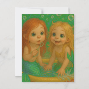 Tarjeta Pequeña Hermanas de sirenas de ojos grandes que caminan en