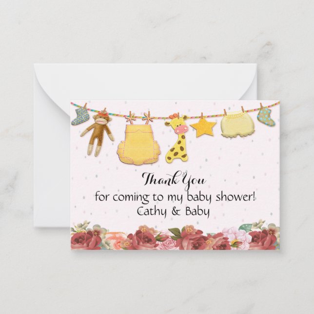 Tarjeta Pequeña Hermosa Baby Shower de Roses Rojos Gracias (Anverso)