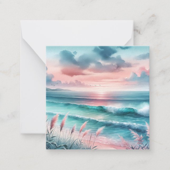 Tarjeta Pequeña Hermosa escena oceánica en rosa y azul (Anverso)