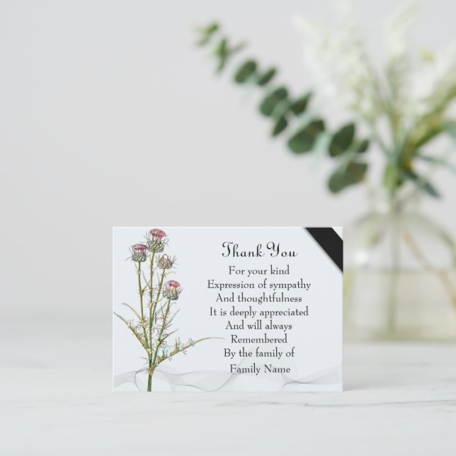 Tarjeta Pequeña Hermosa Flor Thistle Gracias (Anverso de pie)