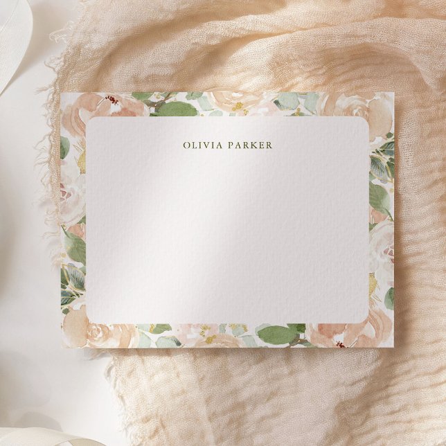 Tarjeta Pequeña Hermosa floral neutra y rosa Rubor (An elegant floral, soft blush pink note card)
