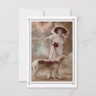 Tarjeta Pequeña Hermosa mujer y perro