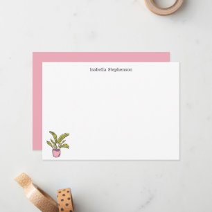 Tarjeta Pequeña Hermosa planta en maceta de dibujo animado rosa y