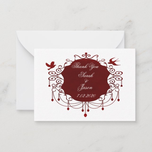 Tarjeta Pequeña Hermosas aves rojas gracias (Anverso)