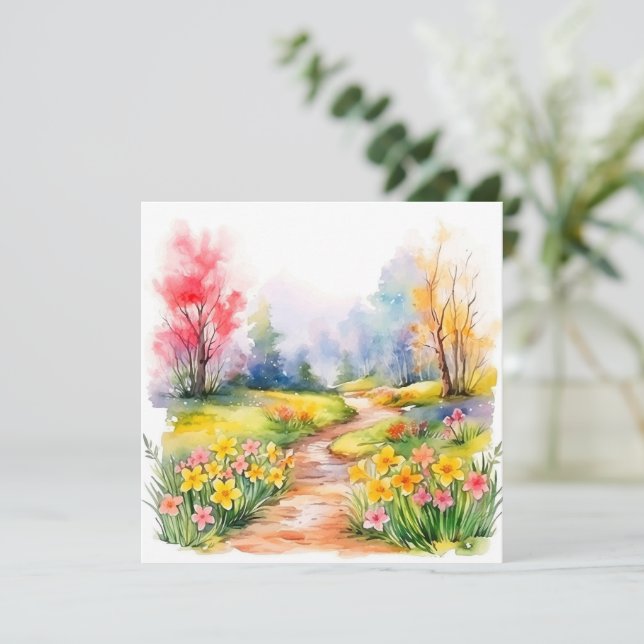 Tarjeta Pequeña Hermosas flores de primavera acuáticas (Anverso de pie)
