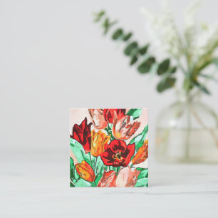 Tarjeta Pequeña Hermoso Bouquet Floral Tulipanes Arte Contorno Neg