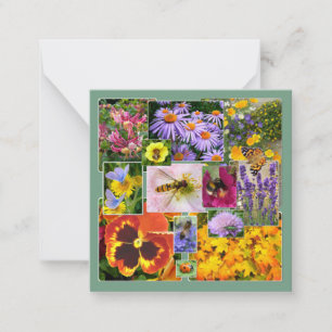 Tarjeta Pequeña Hermoso Collage de flores de verano e insectos