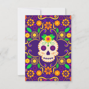 Tarjeta Pequeña Hermoso cráneo con flores Día de los Muertos