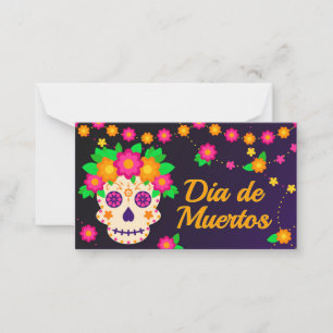 Tarjeta Pequeña Hermoso cráneo con flores Día de los Muertos