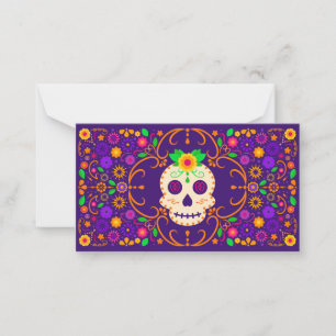 Tarjeta Pequeña Hermoso cráneo con flores Día de los Muertos