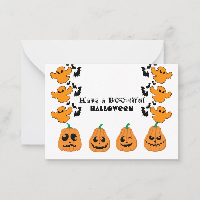 Tarjeta Pequeña Hermoso fantasma de Halloween Ghouls Spooky Funky  (Anverso)