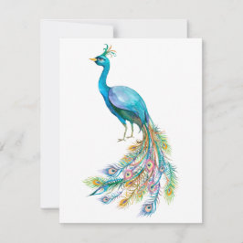 Tarjeta Pequeña Hermoso ilustracion de pavo real azul acuarela