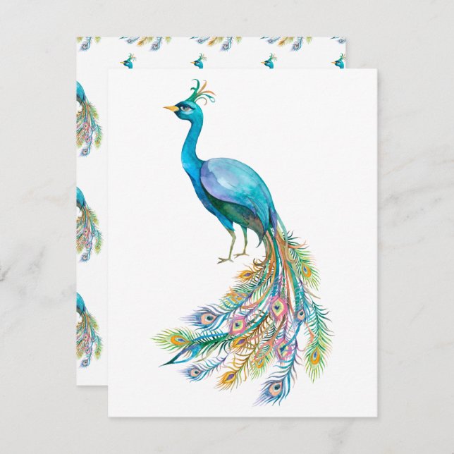 Tarjeta Pequeña Hermoso ilustracion de pavo real azul acuarela (Anverso / Reverso)