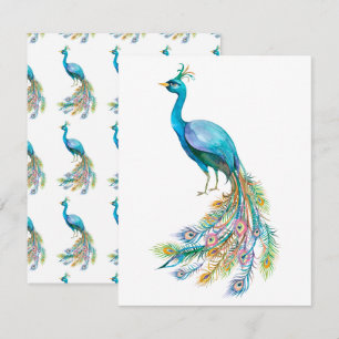 Tarjeta Pequeña Hermoso ilustracion de pavo real azul acuarela