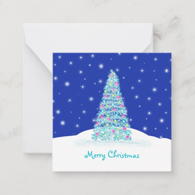 Tarjeta Pequeña Hermoso Mini Árbol de Navidad Azul (Anverso)