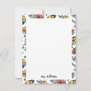 Tarjeta Pequeña Hermoso Nombre Floral Azul Coral Amarillo En Guión