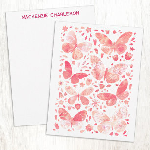 Tarjeta Pequeña Hermoso patrón de mariposa en acuarela rosa coral