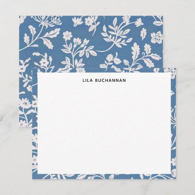 Tarjeta Pequeña Hermoso patrón floral blanco azul (Anverso / Reverso)