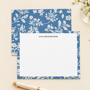 Tarjeta Pequeña Hermoso patrón floral blanco y azul de corresponde