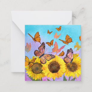 Tarjeta Pequeña Hermoso Sunflowers Butterflies Flower Garden