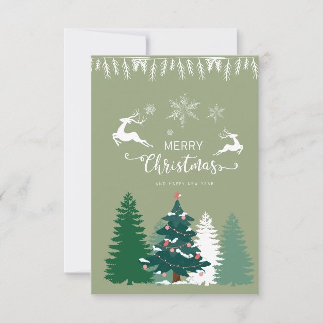 Tarjeta Pequeña Hermosos árboles verdes de invierno devienen Navid (Anverso)