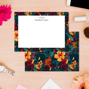 Tarjeta Pequeña Hibiscus colorido, floral verde Naranja amarillo