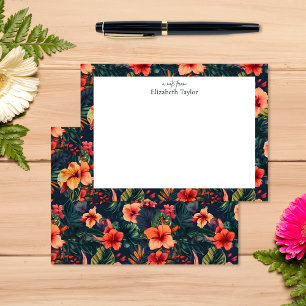 Tarjeta Pequeña Hibiscus tropical, floral verde Naranja amarillo