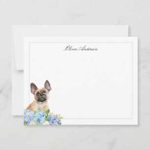 Tarjeta Pequeña Hidrangea azul Bulldog francés personalizada