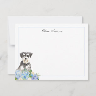 Tarjeta Pequeña Hidrangea azul Schnauzer en miniatura personalizad