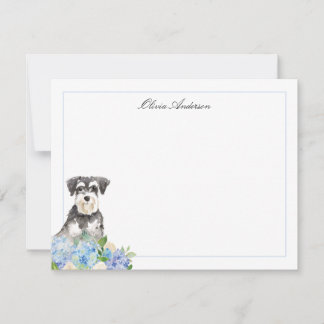 Tarjeta Pequeña Hidrangea azul Schnauzer en miniatura personalizad