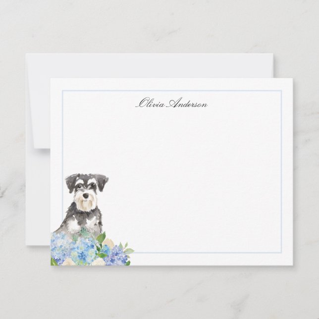 Tarjeta Pequeña Hidrangea azul Schnauzer en miniatura personalizad (Anverso)
