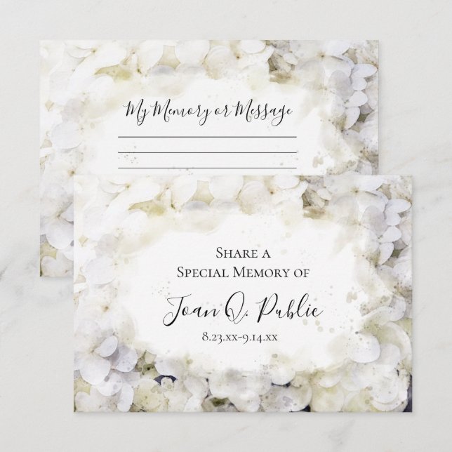 Tarjeta Pequeña Hidrangea blanca acuarela Compartir un funeral de  (Anverso / Reverso)