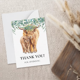 Tarjeta Pequeña Highland Cow Calf Baby Shower Eucalyptus