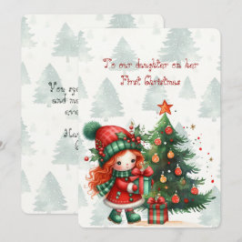 Tarjeta Pequeña Hija de Tartán Rojo Primera Navidad