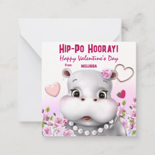 Tarjeta Pequeña Hippo en el amor de Pearl Pink Floral en aula
