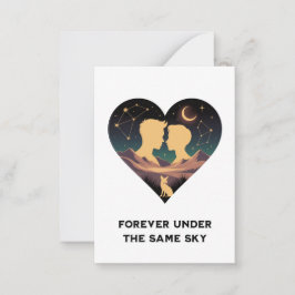 Tarjeta Pequeña Historia de amor cósmico corazón con amantes y art