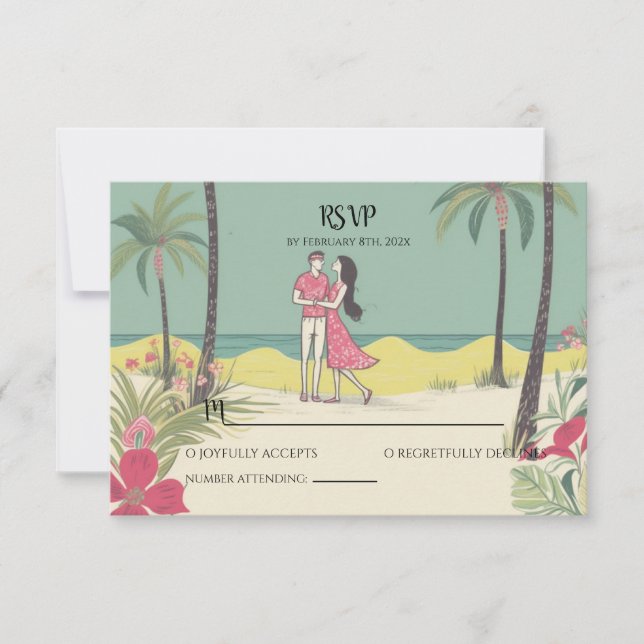 Tarjeta Pequeña Historia de amor tropical Boda de verano RSVP (Anverso)