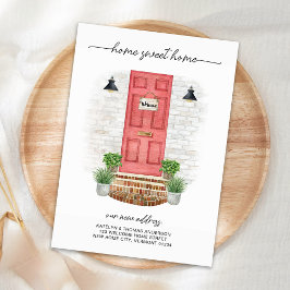 Tarjeta Pequeña Hogar Dulce Nueva Dirección Acuarela Puerta Roja